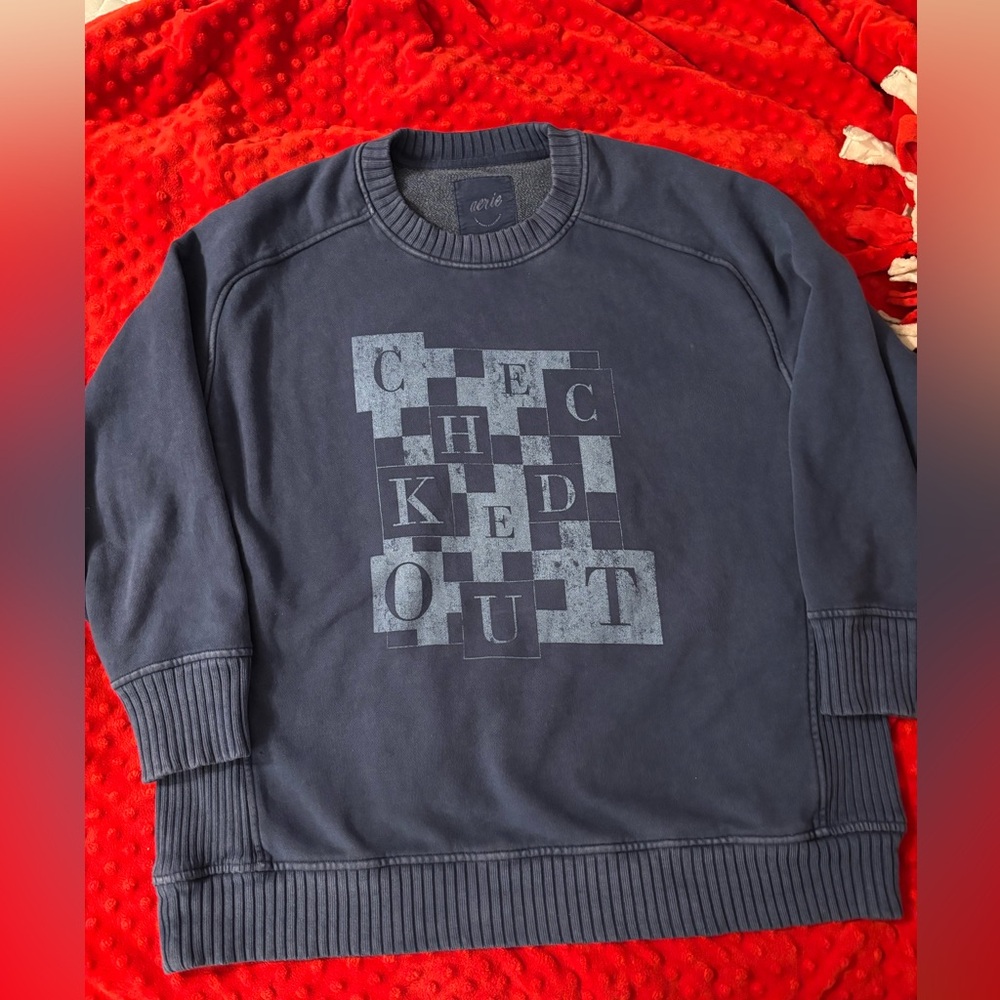 Aerie Women's Navy Checked Graphic Sweatshirt